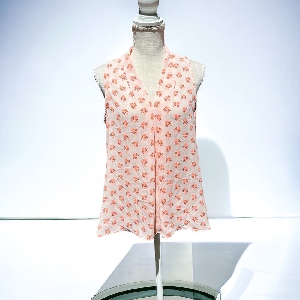 🌻NEW Vince Camuto Pink Peachy Floral Sleeveless Hi-Low Hem Blouse Size Medium